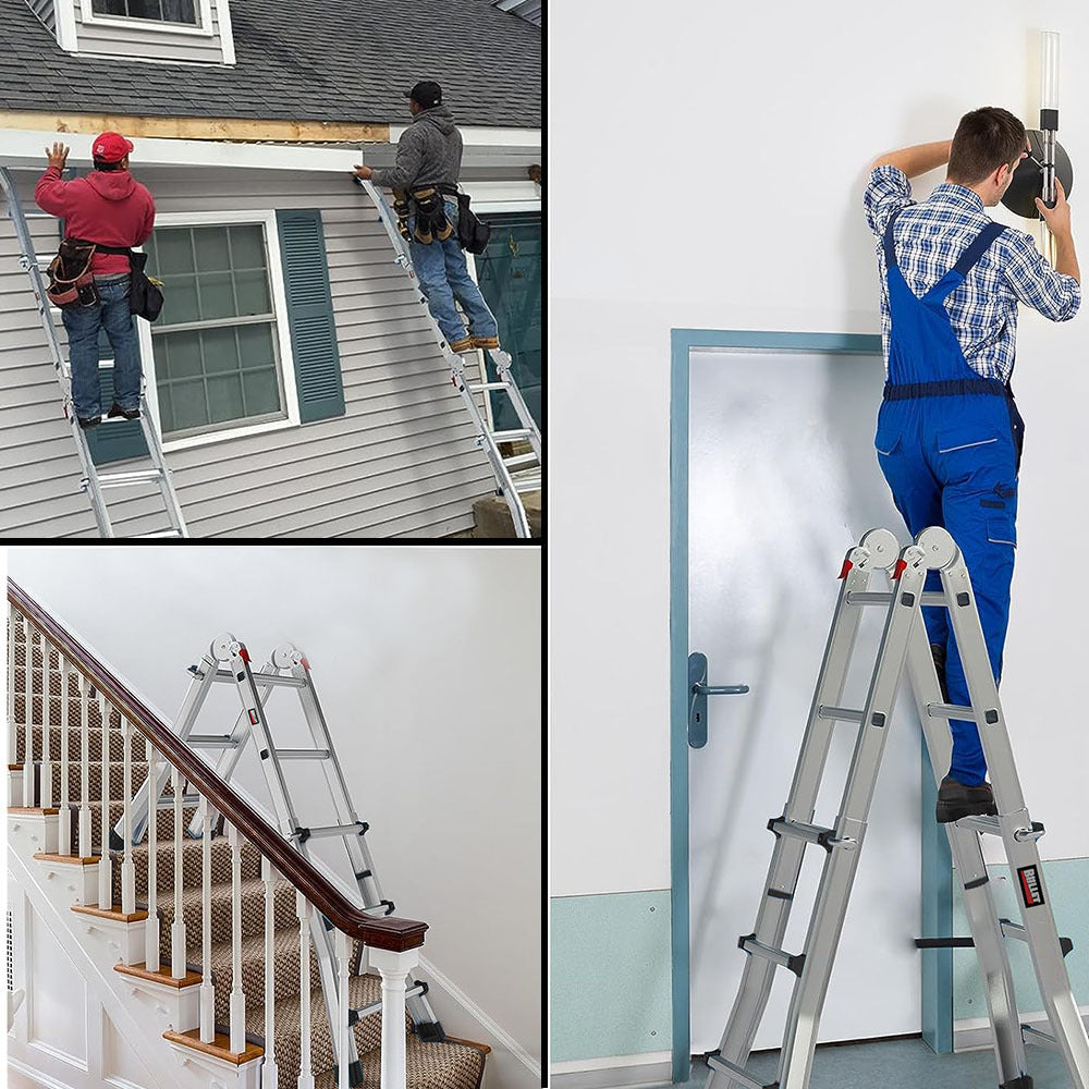 2.9m Folding Aluminium Ladder with Workshelf and Safety Lock Adjusters
