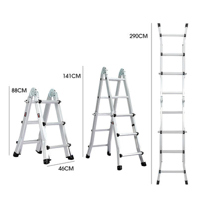 2.9m Folding Aluminium Ladder with Workshelf and Safety Lock Adjusters