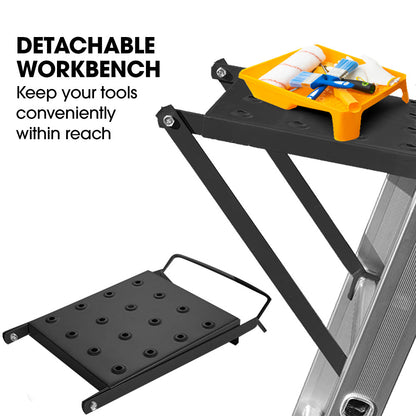 2.9m Folding Aluminium Ladder with Workshelf and Safety Lock Adjusters