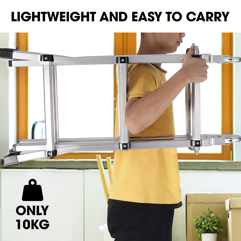 2.9m Folding Aluminium Ladder with Workshelf and Safety Lock Adjusters