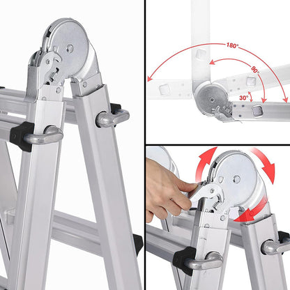 2.9m Folding Aluminium Ladder with Workshelf and Safety Lock Adjusters