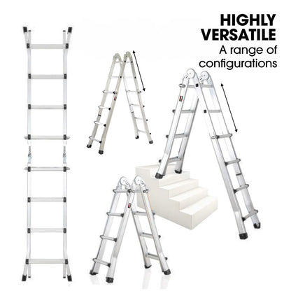 4m Multipurpose Aluminium Ladder w/ Workshelf & Safety Lock Adjusters