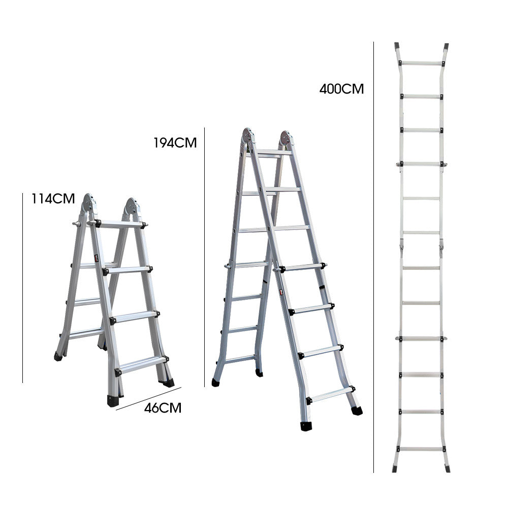 4m Multipurpose Aluminium Ladder w/ Workshelf & Safety Lock Adjusters