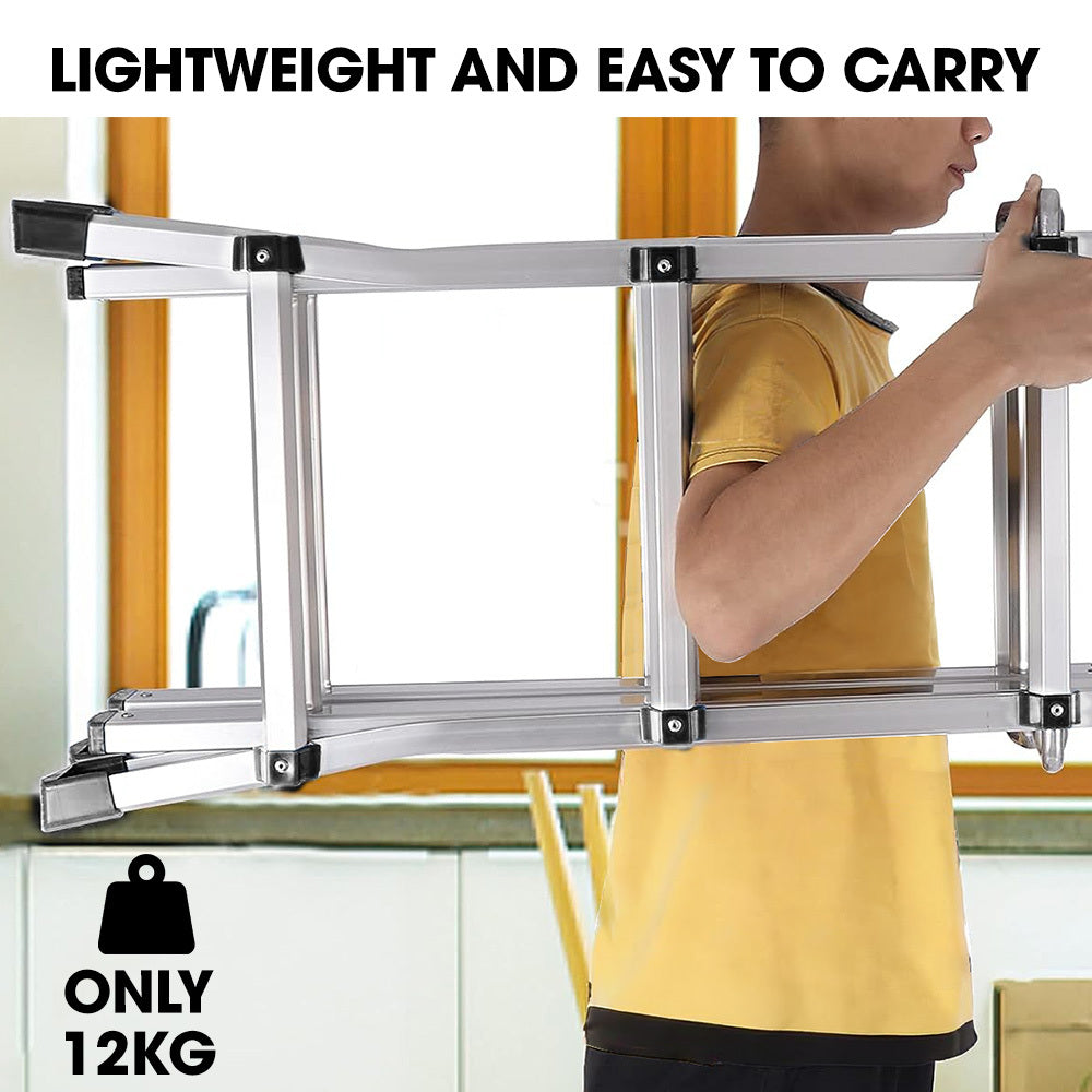 4m Multipurpose Aluminium Ladder w/ Workshelf & Safety Lock Adjusters
