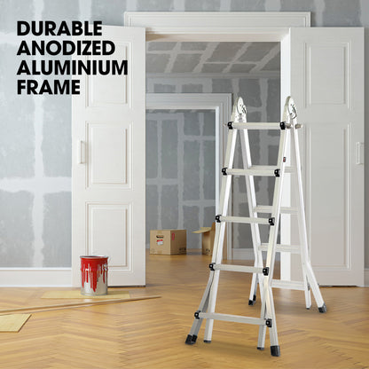 5.1m Multipurpose Foldable Ladder with Workshelf & Safety Locks, 150kg Capacity