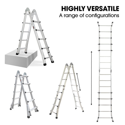 5.1m Multipurpose Foldable Ladder with Workshelf & Safety Locks, 150kg Capacity