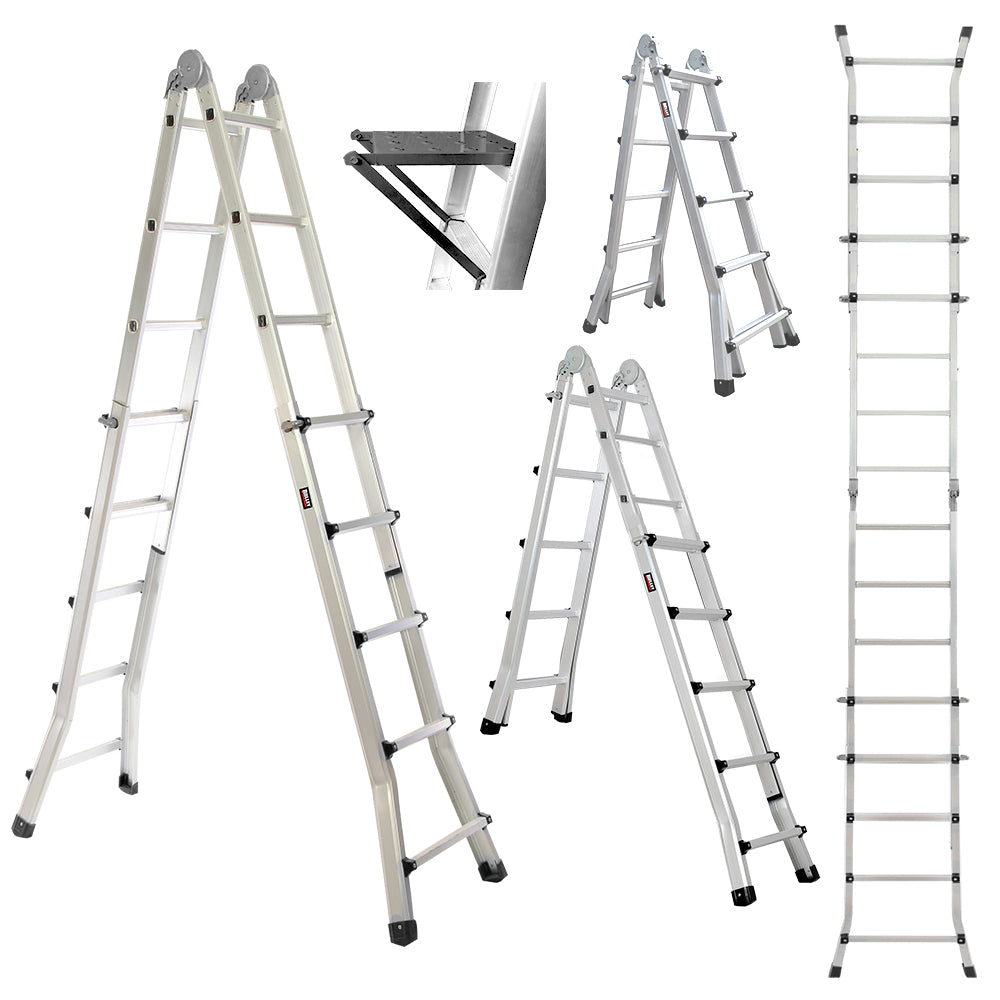 5.1m Multipurpose Foldable Ladder with Workshelf & Safety Locks, 150kg Capacity