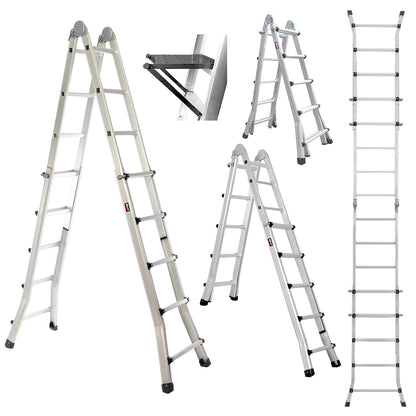 5.1m Multipurpose Foldable Ladder with Workshelf & Safety Locks, 150kg Capacity