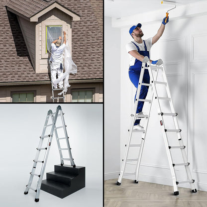 5.1m Multipurpose Foldable Ladder with Workshelf & Safety Locks, 150kg Capacity