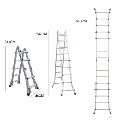 5.1m Multipurpose Foldable Ladder with Workshelf & Safety Locks, 150kg Capacity