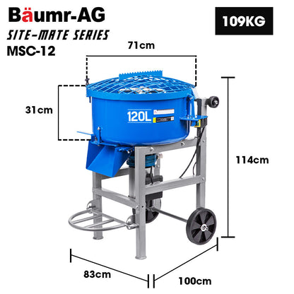 120L Electric Forced Action Mixer, 1.5kW Motor, 0.25m Rubber Wheels