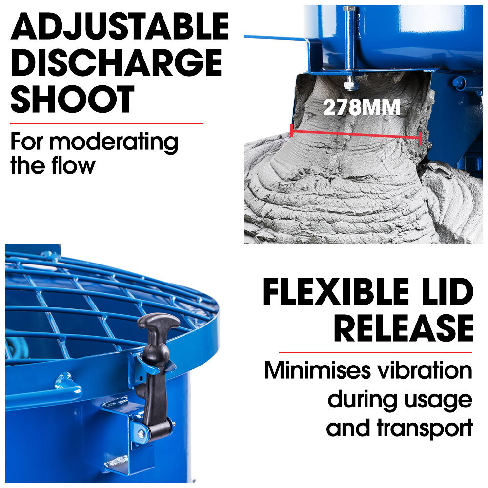 120L Electric Forced Action Mixer, 1.5kW Motor, 0.25m Rubber Wheels
