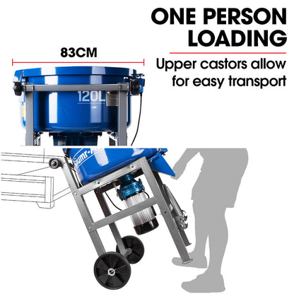 120L Electric Forced Action Mixer, 1.5kW Motor, 0.25m Rubber Wheels