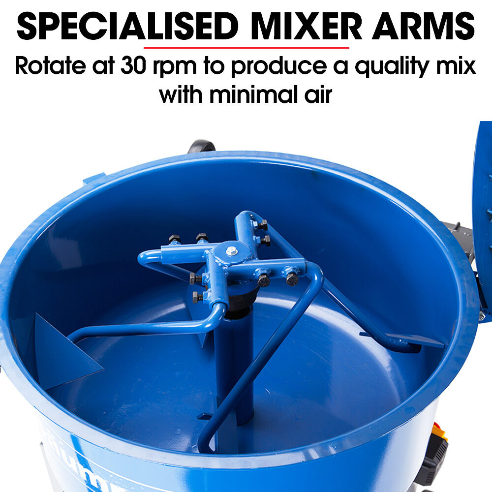 120L Electric Forced Action Mixer, 1.5kW Motor, 0.25m Rubber Wheels