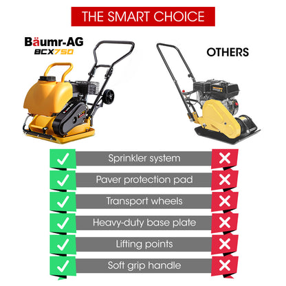 94kg Plate Compactor with 0.42x0.54m Base, Sprinkler System & Paver Pad