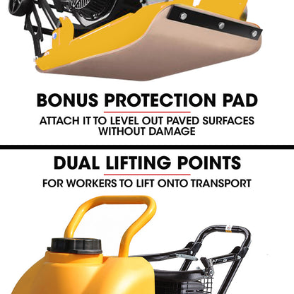 94kg Plate Compactor with 0.42x0.54m Base, Sprinkler System & Paver Pad