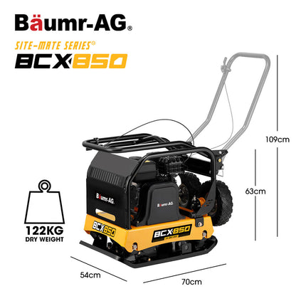 125kg 450x630mm 7HP Plate Compactor, 32kN Vibratory Compaction, Wheel Kit, Protective Paver Pad, Commercial-Grade