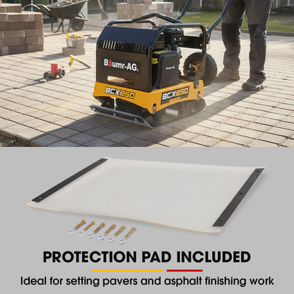 125kg 450x630mm 7HP Plate Compactor, 32kN Vibratory Compaction, Wheel Kit, Protective Paver Pad, Commercial-Grade