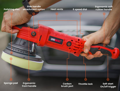 Dual Action Electric Car Polisher with 720W Motor, 0.15m Pads, 6 Speeds