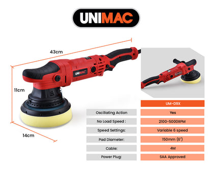 Dual Action Electric Car Polisher with 720W Motor, 0.15m Pads, 6 Speeds