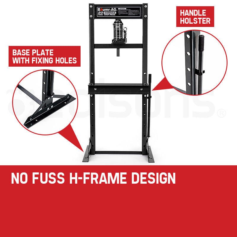 20 Tonne Hydraulic Shop Press with Adjustable H-Frame and Dual Ram Springs