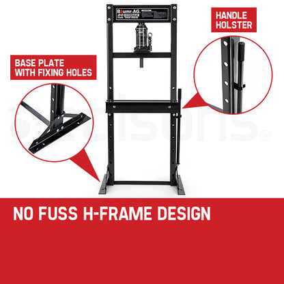 20 Tonne Hydraulic Shop Press with Adjustable H-Frame and Dual Ram Springs