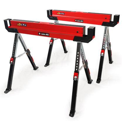 Heavy-Duty Adjustable Steel Sawhorses with 1180kg Capacity and 2x4 Support