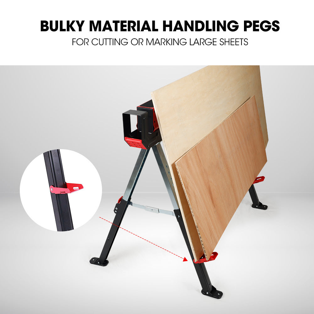 Heavy-Duty Adjustable Steel Sawhorses with 1180kg Capacity and 2x4 Support