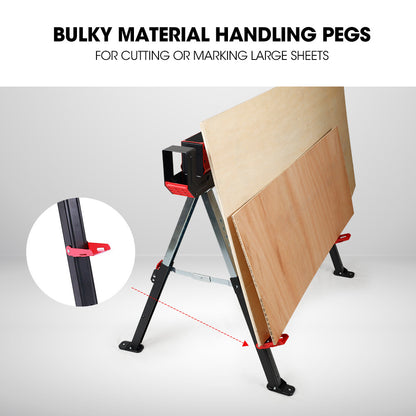 Heavy-Duty Adjustable Steel Sawhorses with 1180kg Capacity and 2x4 Support