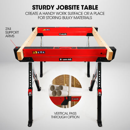 Heavy-Duty Adjustable Steel Sawhorses with 1180kg Capacity and 2x4 Support
