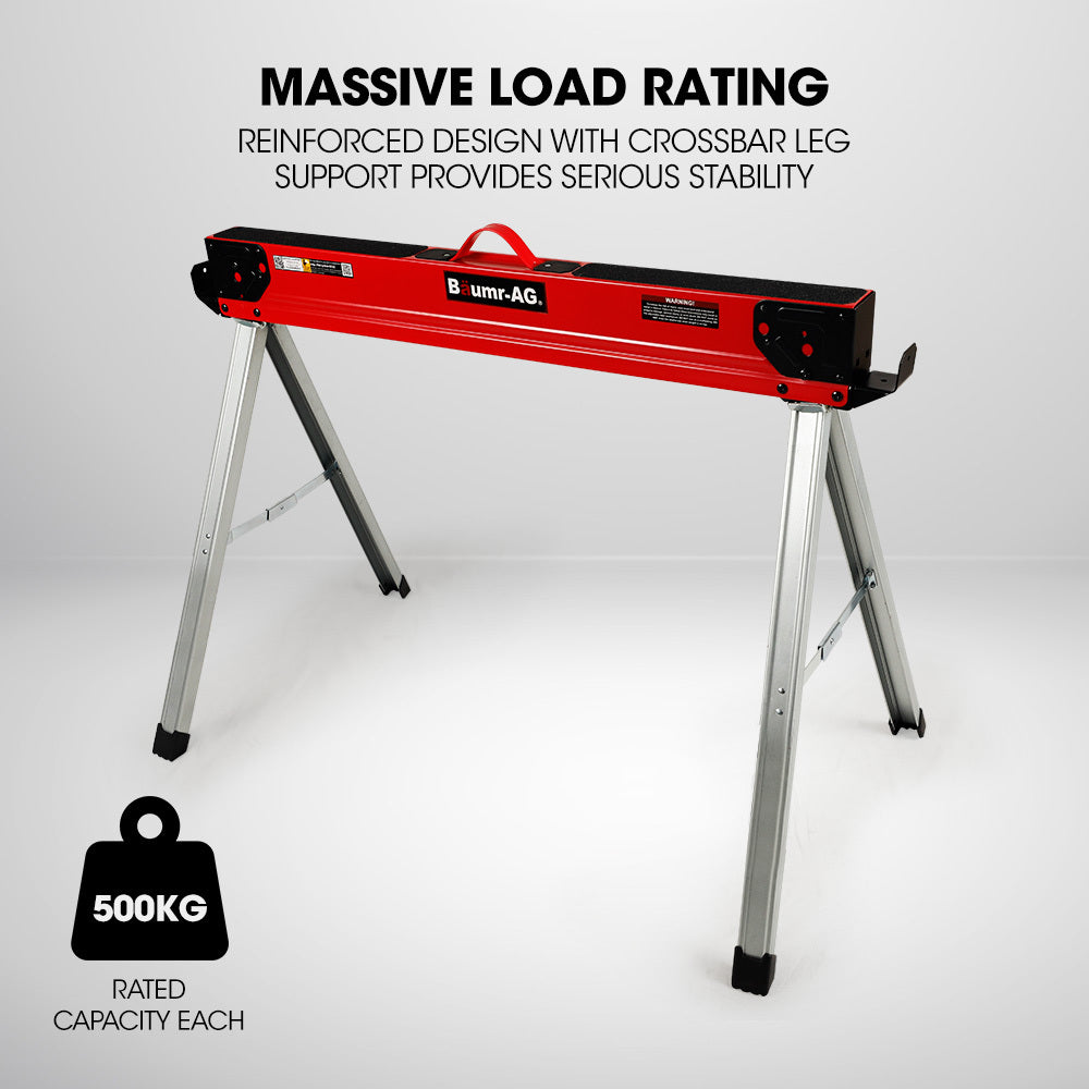 Heavy-Duty Steel Folding Sawhorses, 1000kg Capacity, Adjustable Support Arms