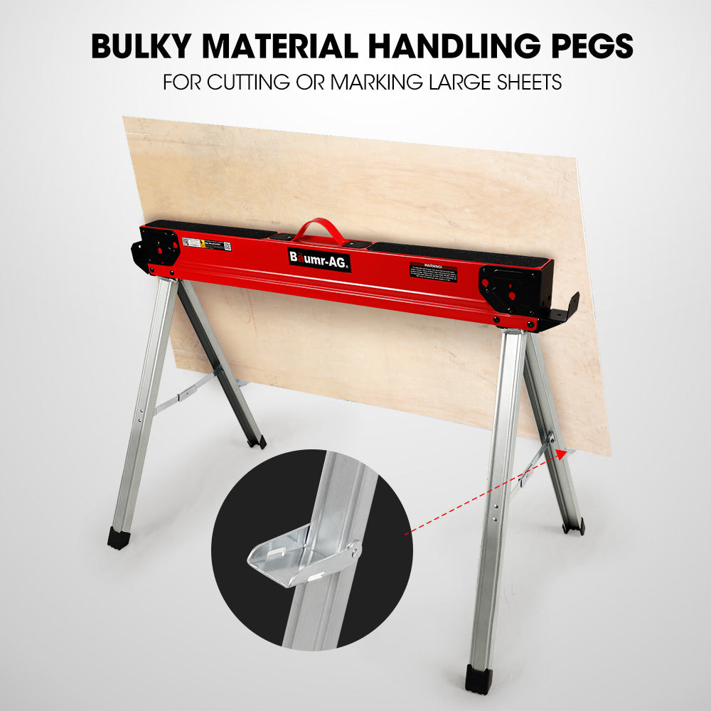 Heavy-Duty Steel Folding Sawhorses, 1000kg Capacity, Adjustable Support Arms