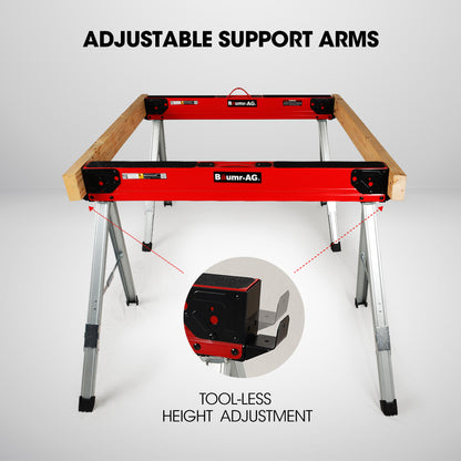 Heavy-Duty Steel Folding Sawhorses, 1000kg Capacity, Adjustable Support Arms