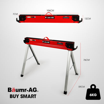 Heavy-Duty Steel Folding Sawhorses, 1000kg Capacity, Adjustable Support Arms