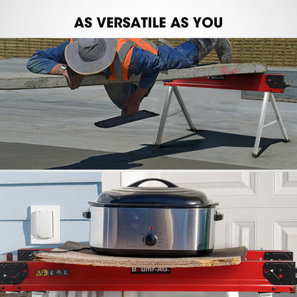 Heavy-Duty Steel Folding Sawhorses, 1000kg Capacity, Adjustable Support Arms