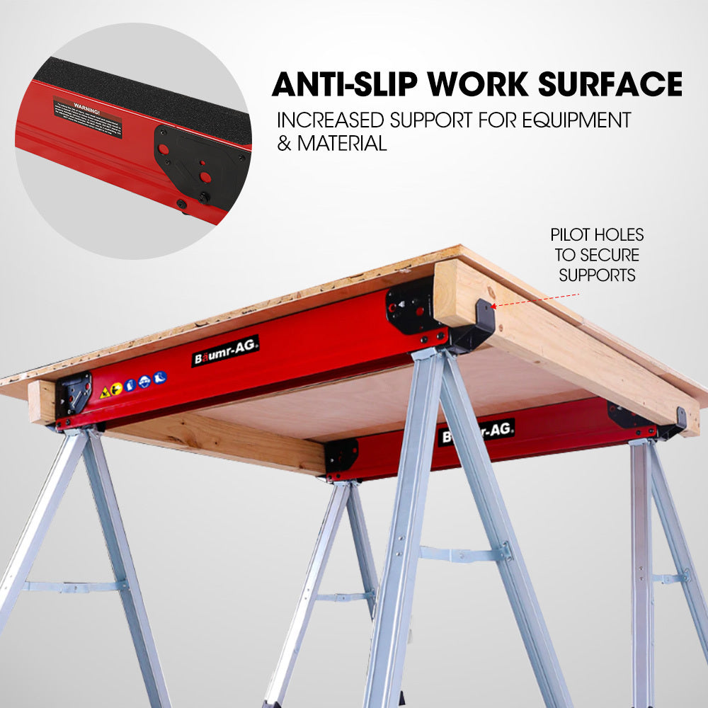 Heavy-Duty Steel Folding Sawhorses, 1000kg Capacity, Adjustable Support Arms