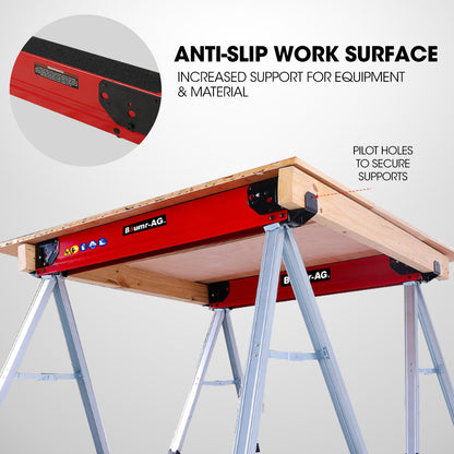 Heavy-Duty Steel Folding Sawhorses, 1000kg Capacity, Adjustable Support Arms