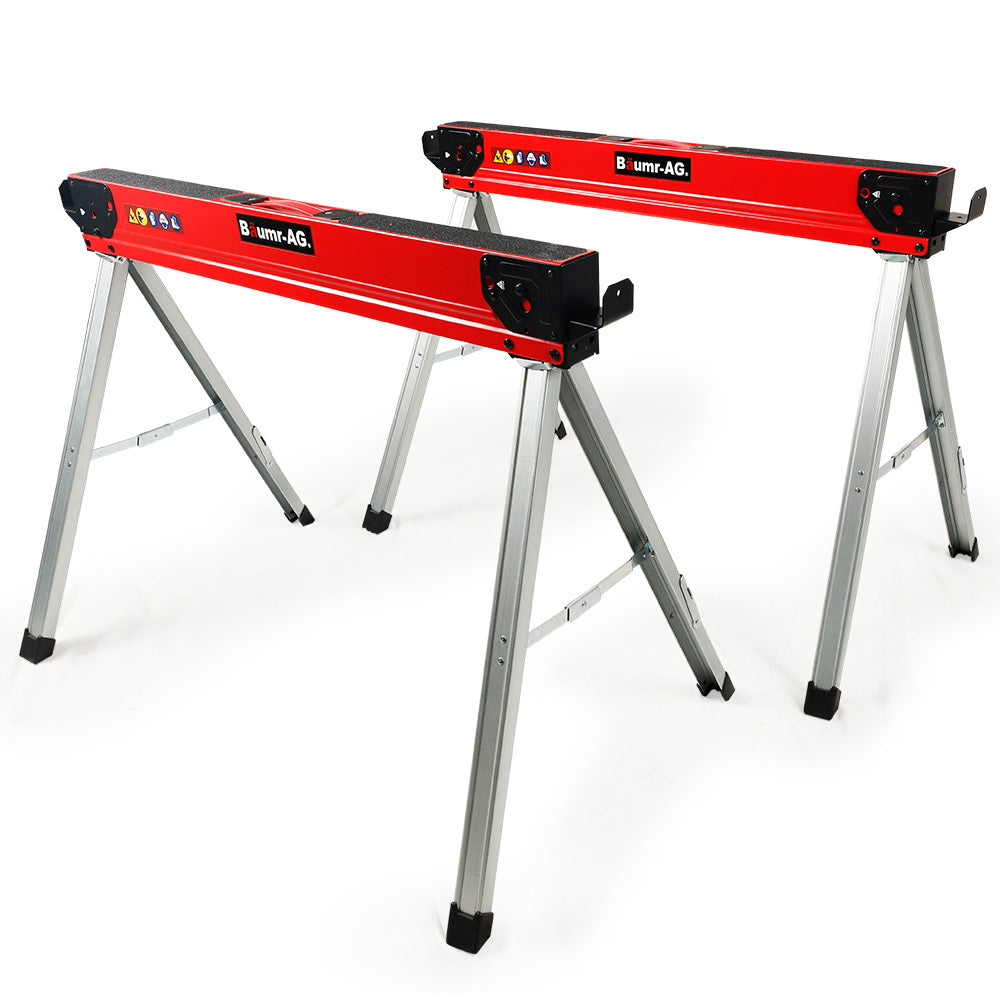 Heavy-Duty Steel Folding Sawhorses, 1000kg Capacity, Adjustable Support Arms