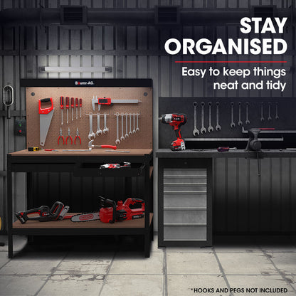 Steel Workbench with LED Light & Power Board - 250kg Capacity, 1.2m Wide