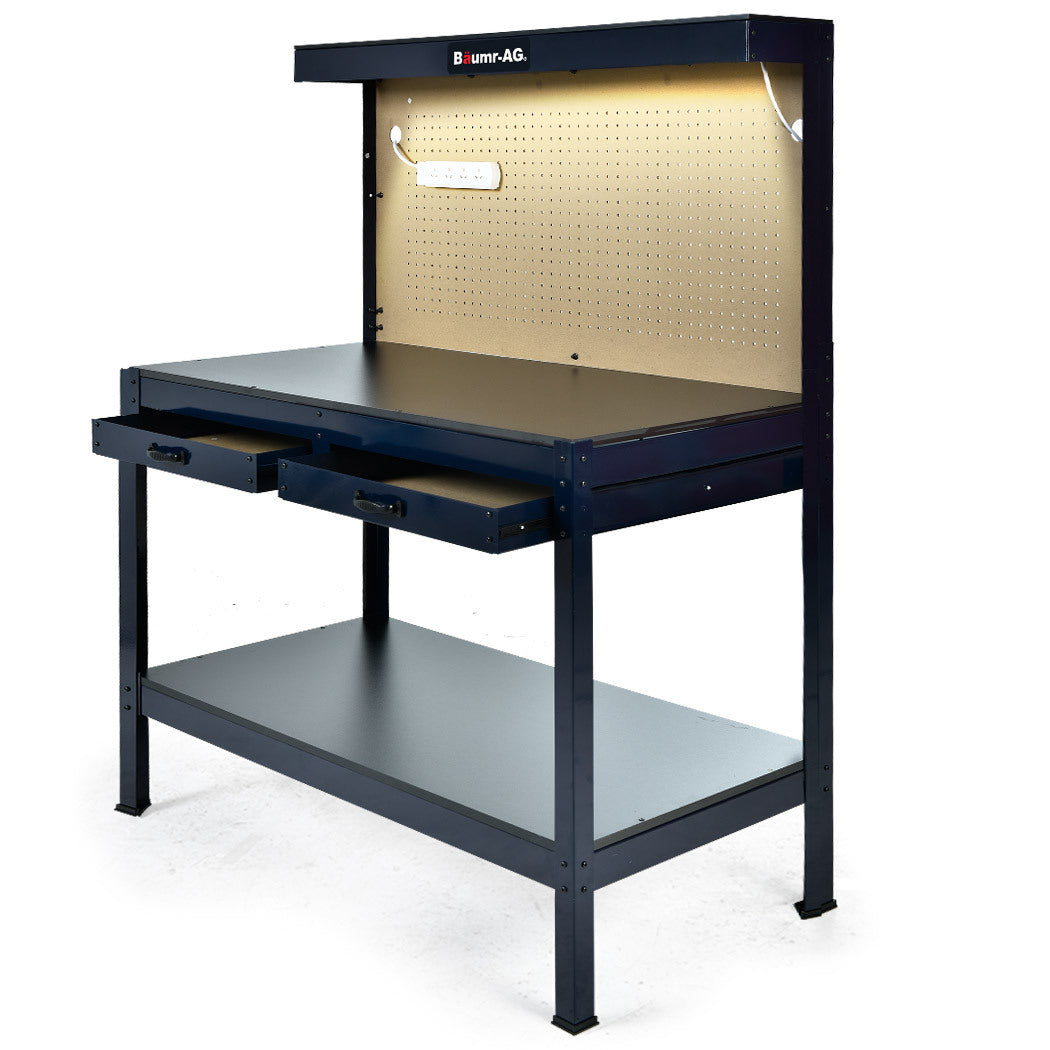 Steel Workbench with LED Light & Power Board - 250kg Capacity, 1.2m Wide