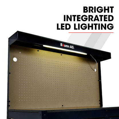 Steel Workbench with LED Light & Power Board - 250kg Capacity, 1.2m Wide