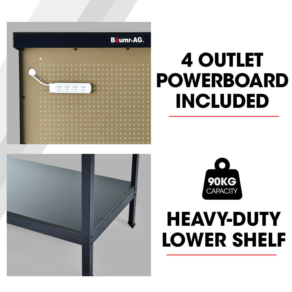 Steel Workbench with LED Light & Power Board - 250kg Capacity, 1.2m Wide