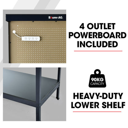 Steel Workbench with LED Light & Power Board - 250kg Capacity, 1.2m Wide