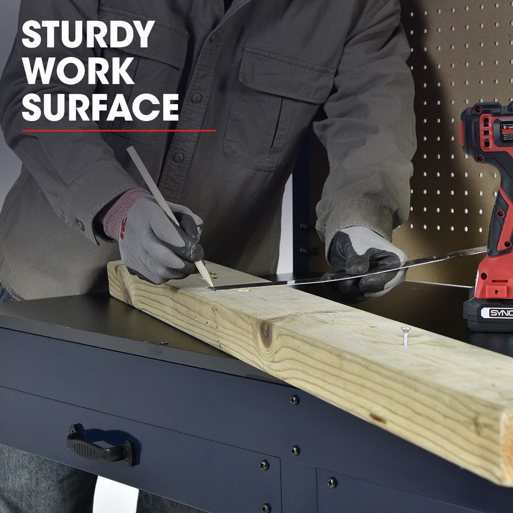 Steel Workbench with LED Light & Power Board - 250kg Capacity, 1.2m Wide
