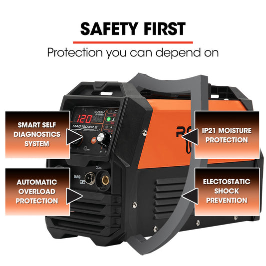 120A Portable Gasless Welder - 3in1 MMA ARC/MIG/Lift-TIG, 5kg, 0.5-12mm Welding