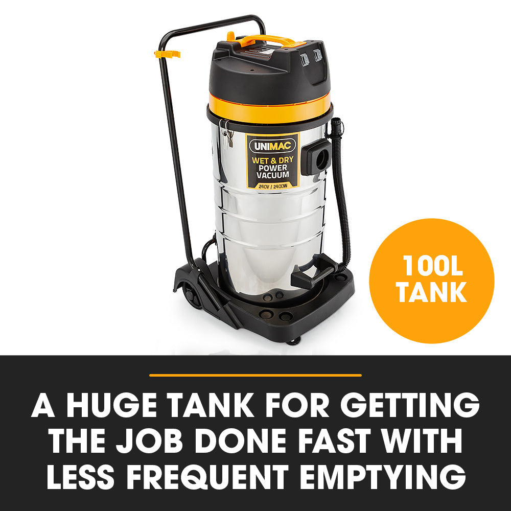 100L 2.4kW Wet & Dry Vacuum Cleaner with Dual Motors & Accessories Set