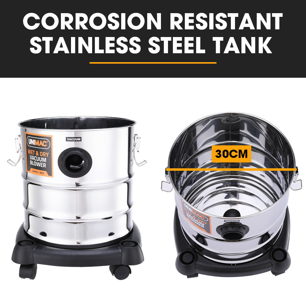20L Wet/Dry Vacuum & Blower, 1400W, 5.5kg, 0.5m Compact Design, HEPA Filter
