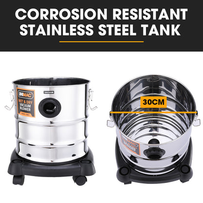 20L Wet/Dry Vacuum & Blower, 1400W, 5.5kg, 0.5m Compact Design, HEPA Filter