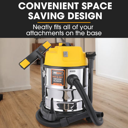 20L Wet/Dry Vacuum & Blower, 1400W, 5.5kg, 0.5m Compact Design, HEPA Filter