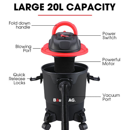 20L Wet/Dry Vacuum Cleaner & Blower, 1200W, Lightweight, Versatile Use